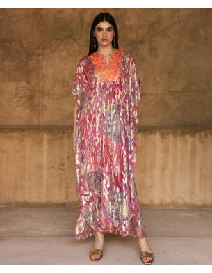 Silk jacquard embroidered kaftan 